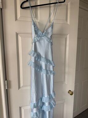 Beginning Boutique Pale Blue Tiered Ruffle Slip Dress